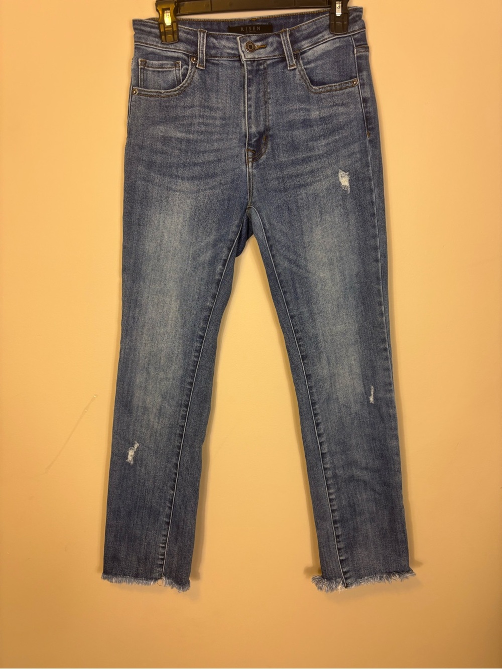 Risen Women’s Blue Distressed High-Rise Straight Jeans size 28